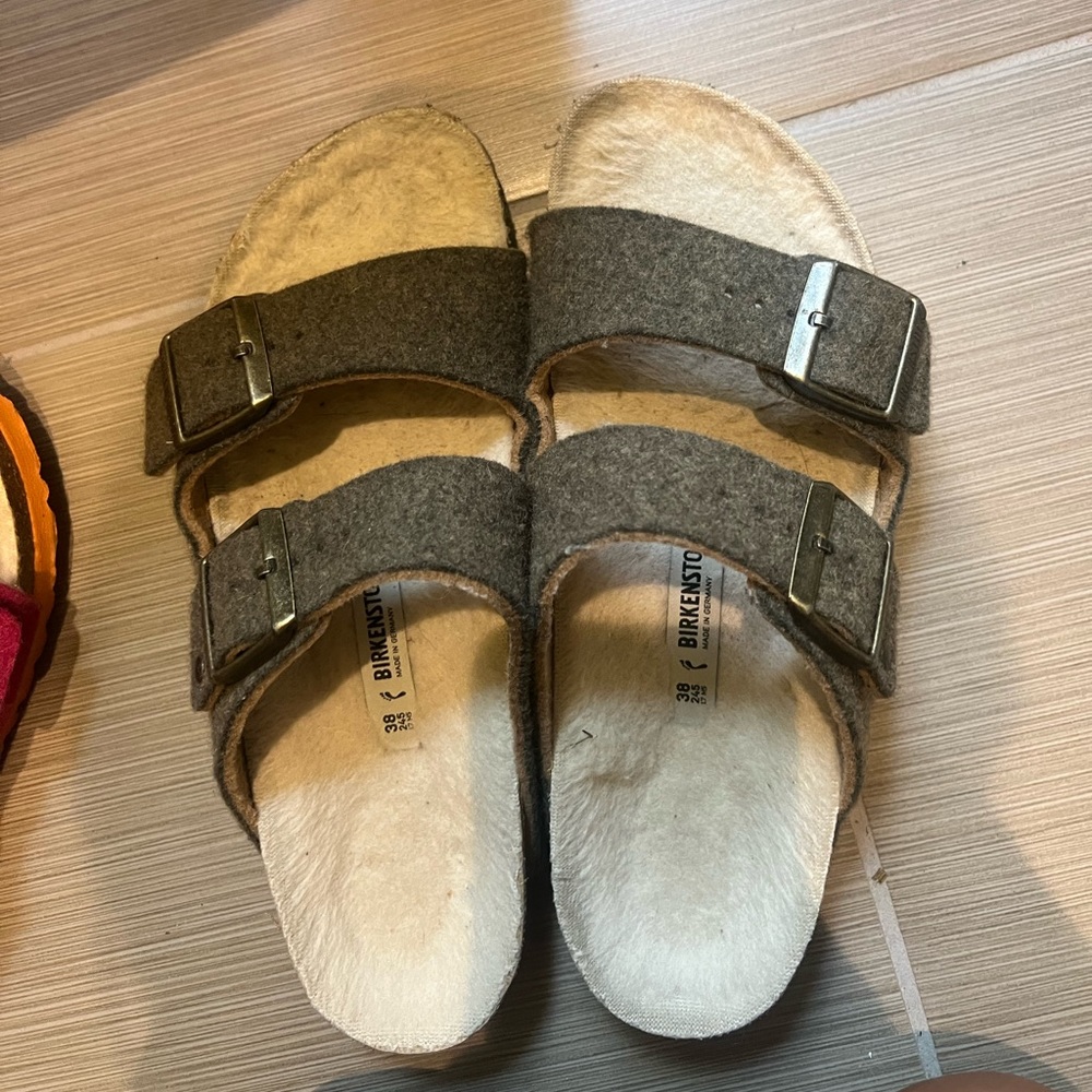 Green felt Birkenstocks